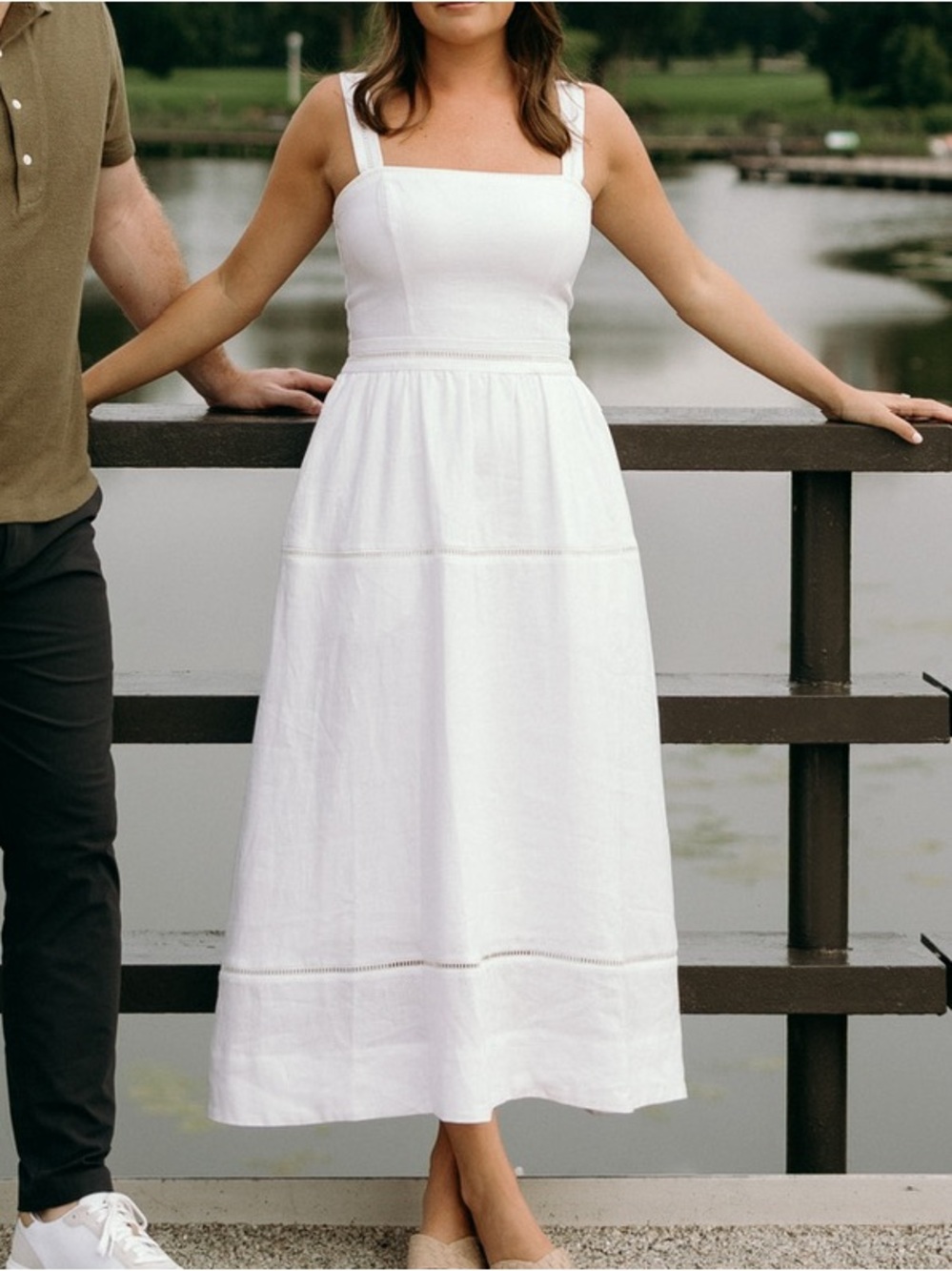Reformation Ivory Square-Neck Midi Dress